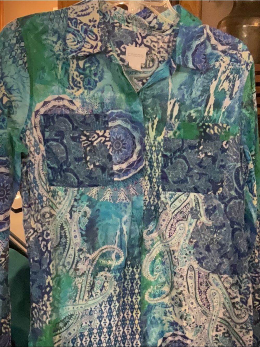 Chicos Sz 1 (8-10) Turquoise Ptp 21 Length 28 100% Cotton